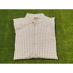 Charles Tyrwhitt shirt Men large non iron classic fit gingham white blue weekend